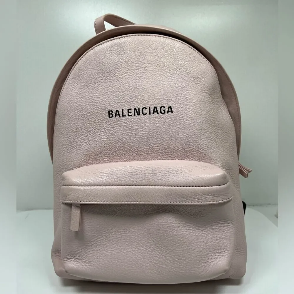 Balenciaga Smooth Calfskin Logo Small Everyday Backpack Light Rose Black